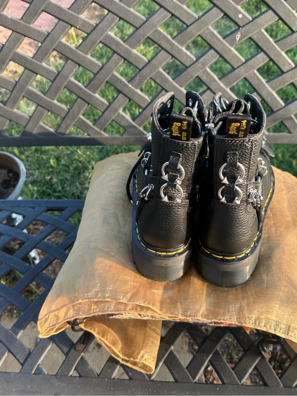 Dr. Martens Jadon HDW Black Leather Combat Boots Buckle Lace Up Women's 6 - Picture 7 of 14
